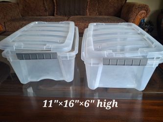 Set of 2 Clear Plastic Storage Bins with Lids