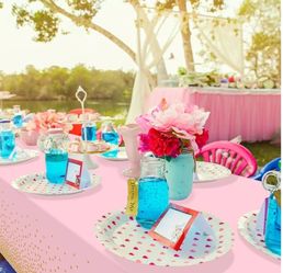 6 Pack Pink and Gold Plastic Tablecloth for Parties, Pink Disposable Table Cloth