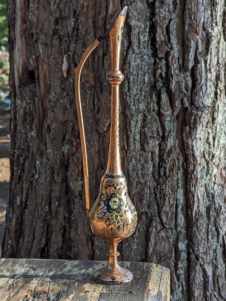 Vintage India Copper Handcrafted Inlay Rose Water Bottle Sprinkler