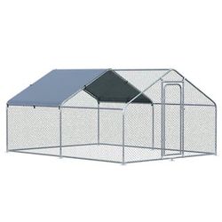 PawHut 9.8 ft. x 13.1 ft. x 6.4 ft. Galvanized Large Metal Chicken Coop Cage