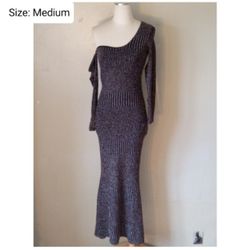 One Shoulder Long Sleeve Shiny Dress !