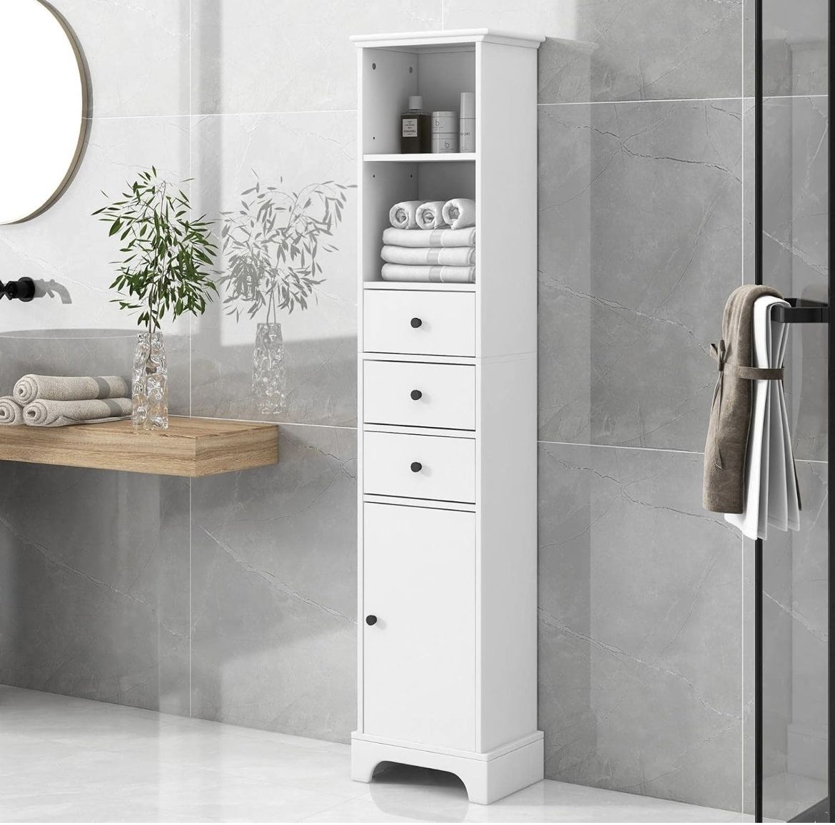 Newly Assembled 69-inch Tall Narrow Linen Cabinet Storage Cabinet with Door Drawer