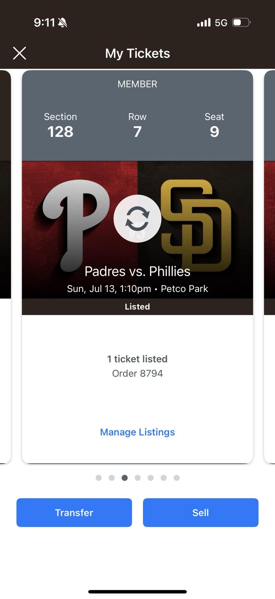 5 Padres Tickets vs Philly 7/13. LF Home run fence