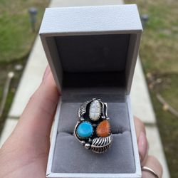 Navajo Silver Ring Genuine Stones Size 7