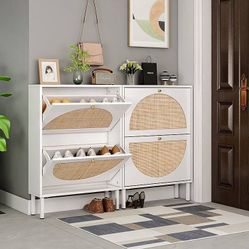 - White  Rattan Shoe Cabinets [NEW IN BOX]  **