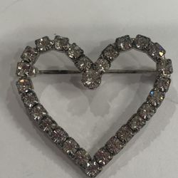 Vintage Rhinestone Heart Pin
