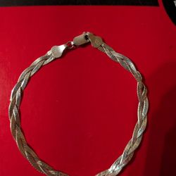 Hand Crafted Vintage Snake Bone 925. Silver Braided Bracelet 