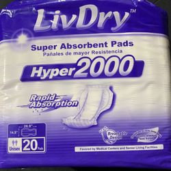 New LivDry Hyper2000 Super Absorbent Pads - 20 Pads - 2 Available 