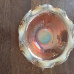 Vintage Carnival Glass Serving Bowl, Iridescent Orange