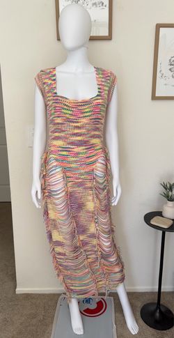 Multicolor Fringe Knit Maxi Dress