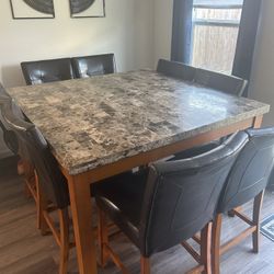 9 Piece Marble Top Counter Height Table Set