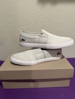 Lacoste Women’s Tatalya 319 Slip-On Sneakers – Light Gray/White – Size 7 – New