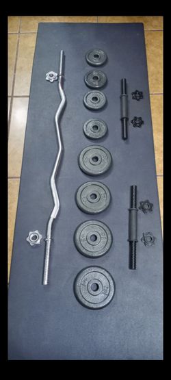 40 LBS.ADJUSTABLE CAST IRON DUMBBELL SET .PLUS CURL BAR. BRAND NEW IN BOX