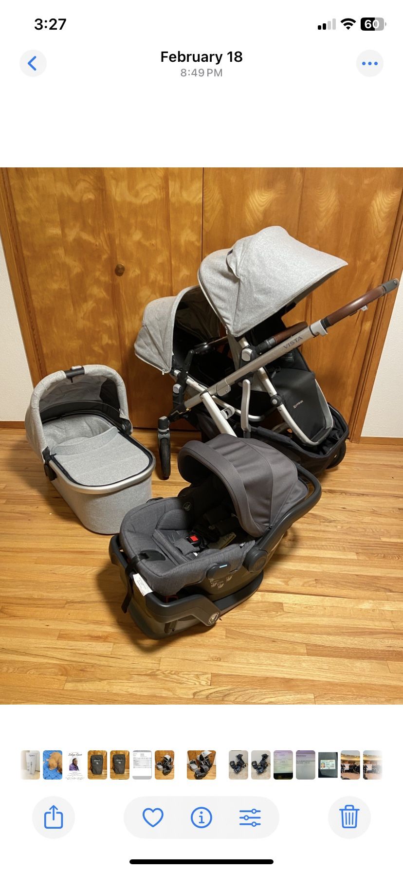 Uppababy Vista V2 Double Stroller with Bassinet and Car Seat Light Grey