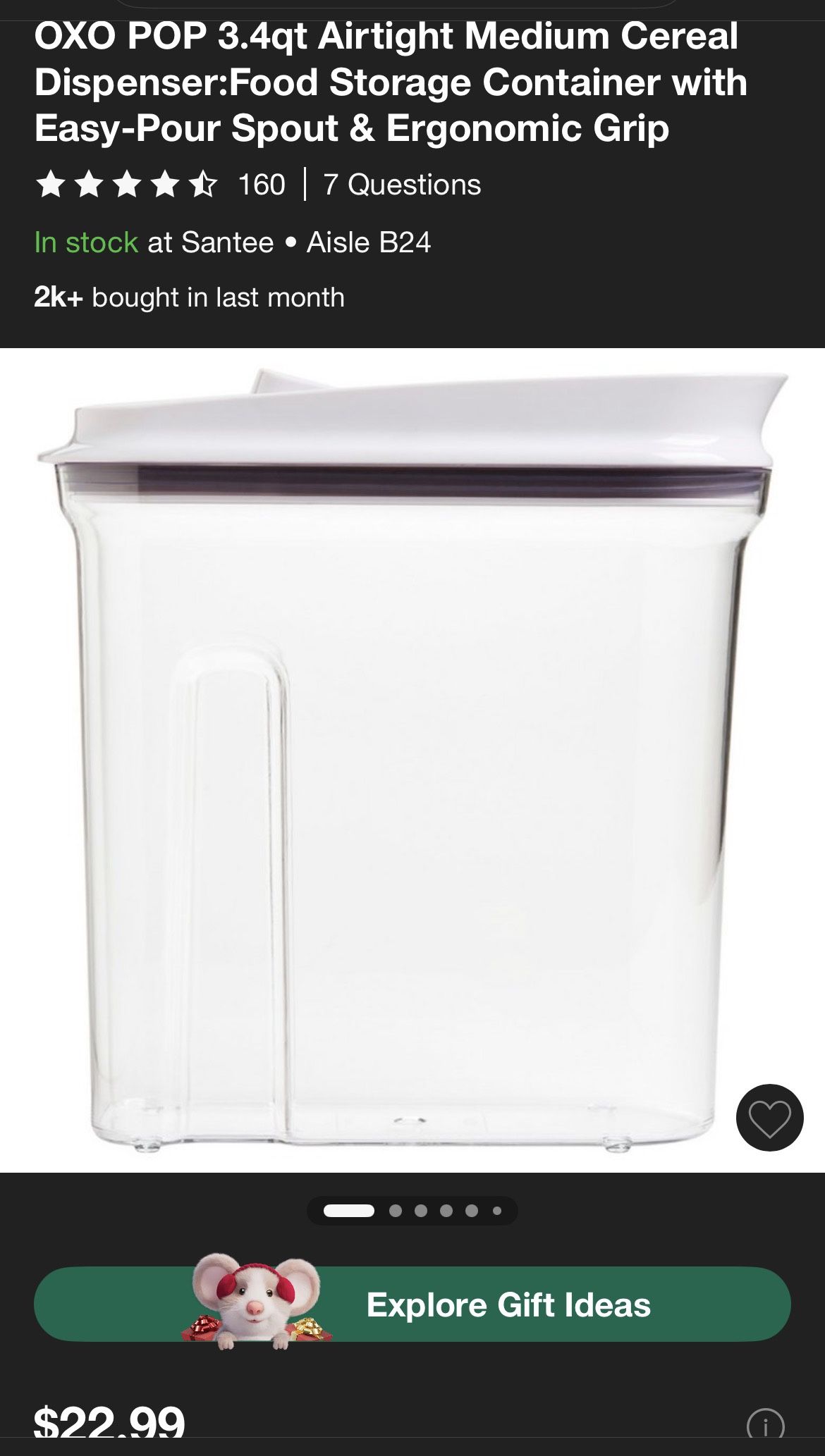 x3 OXO POP 3.4qt Airtight Medium Cereal Dispenser:Food Storage Container with Easy-Pour Spout & Ergonomic Grip