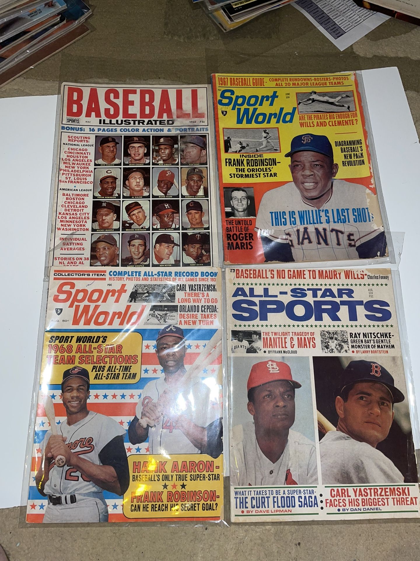8 Vintage Sports Magazines Baseball + Covers Mays Robinson Koufax Aaron Yaz Namath
