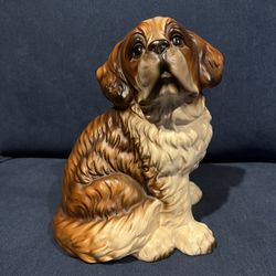 Brown & White St.Bernard Puppy Dog Figurine Statue