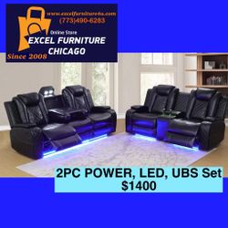 💥FREE DELIVERY💥Brand New POWER, LED, USB  2PC Reclining Sofa Loveseat  Set 