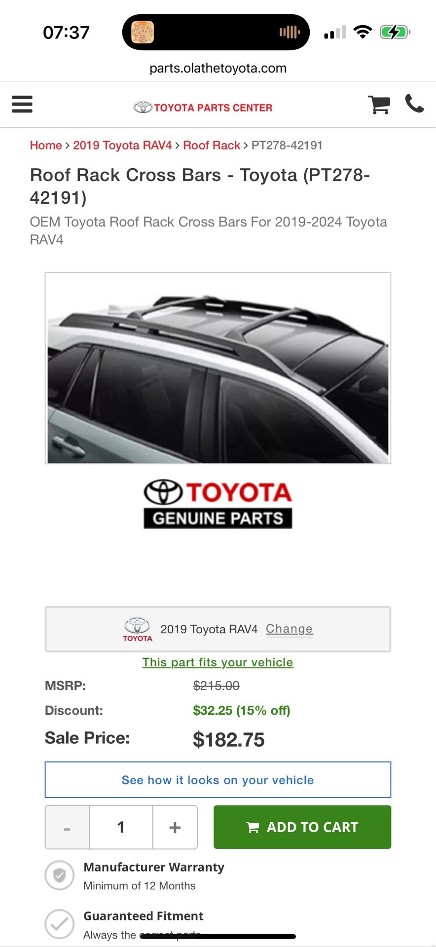 Toyota RAV4 Adventure Roof Rack Crossbar