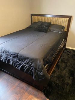 Full Size Bed Frame with Mattress – Dark Wood Platform Bed