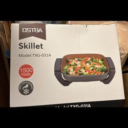 OSTBA Electric Skillet and Frying Pan with Glass Lid, 12"x12" Copper Nonstick Electric Pan for Cooking, 1500W Power, Cool Touch Handles, Adjustable Te