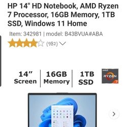 Hp 14in Laptop Open Box