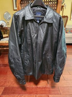 Gap Men's Black Leather Jacket Large