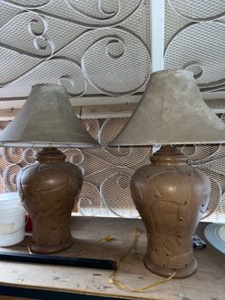Two Brown and White Lamps Household