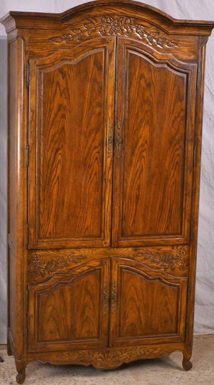 Carved Oak Armoire with Fitted Interior