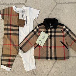 Burberry Onesie And Puffer Jacket Set