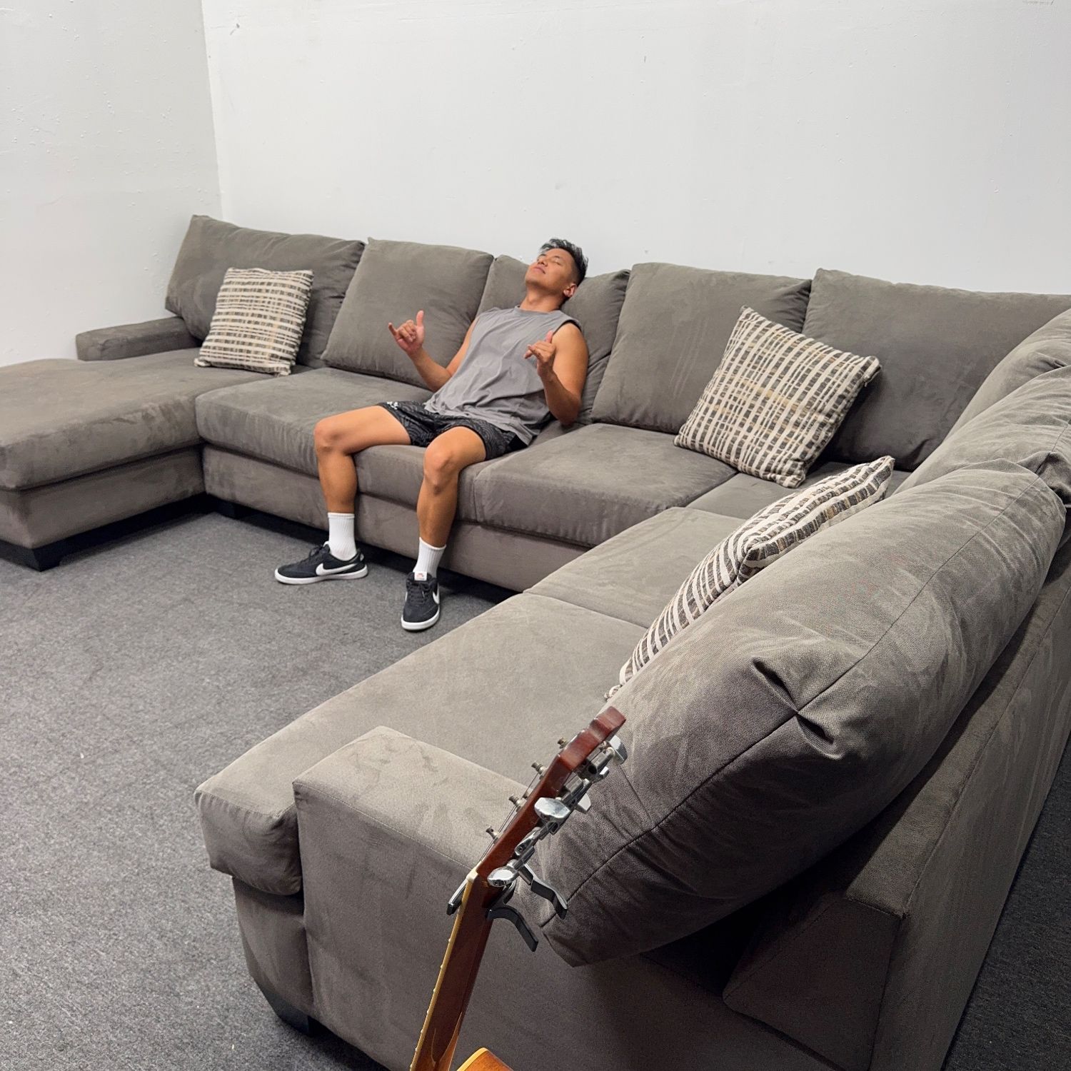 Harper Foam Ill Grey Performance Fabric Microfiber 3 Piece Sectional Couch - Can Deliver - 65% OFF