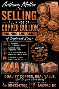.999 Fine Copper Bullion Rounds and Bars