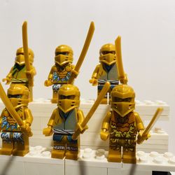 Gold Ninjas Minifigures Lot Building 6 Figs | New Custom Compatible LEGO Toys