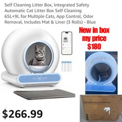 New in box Self Cleaning Litter Box, Integrated Safety Automatic Cat Litter Box Self Cleaning 65L+9L for Multiple Cats, App Control, Odor Removal, Inc