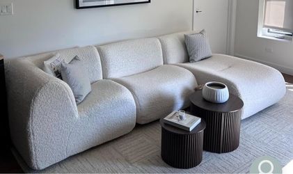White Boucle Sectional Sofa with Chaise