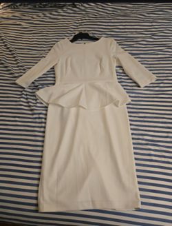 White Peplum Midi Dress 3/4 Sleeves