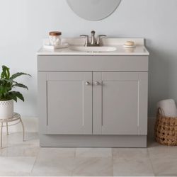 Project Source Dover 36-in Gray Single Sink Bathroom Vanity with White Cultured Marble Top  Base only 