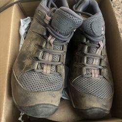 Keen Steens Vent Hiking Shoes Womens 8 Gray Pink Leather Lace Up Outdoor