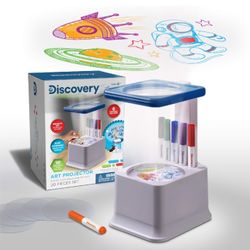 Discovery Kids Art Projector with Six Dry Erase Markers and 10 Reusable Drawing Discs, Draw on Reusable Transparent Sheets, Magnify and Project Art on