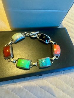 Vintage Multi-Stone Bracelet Handmade Mexico 925 Sterling Silver 31.84 g