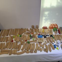 Ikea Huge Wooden Train Track Set w/ Trains & Accessories Montessori Toy Kids Toddlers Baby