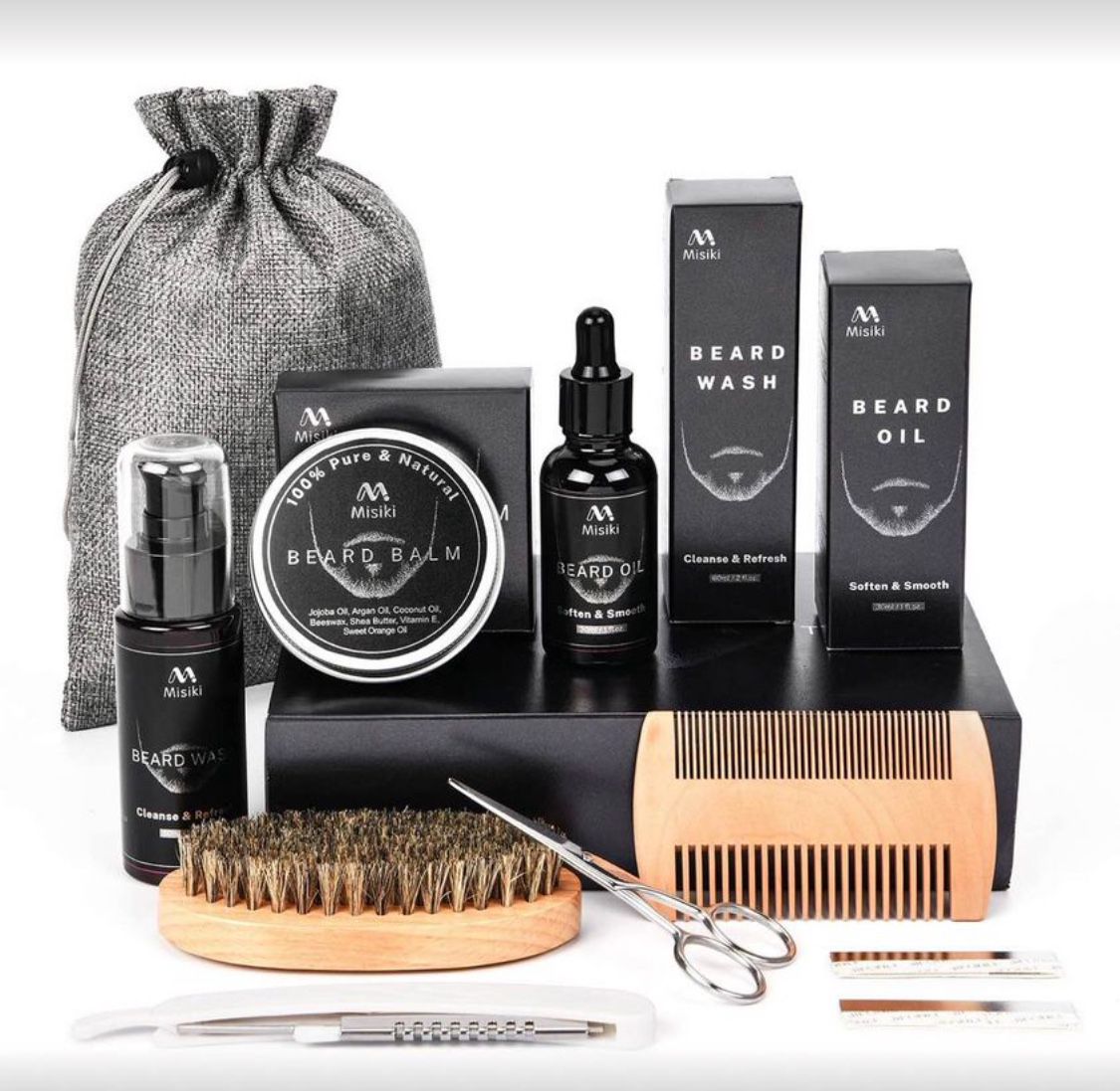 New! Beard Kit for Men Grooming & Care, with Trimming Tool Set, Natural Beard Care Growth Oil & Wash, Brush, Comb, Scissors & Storage Bag