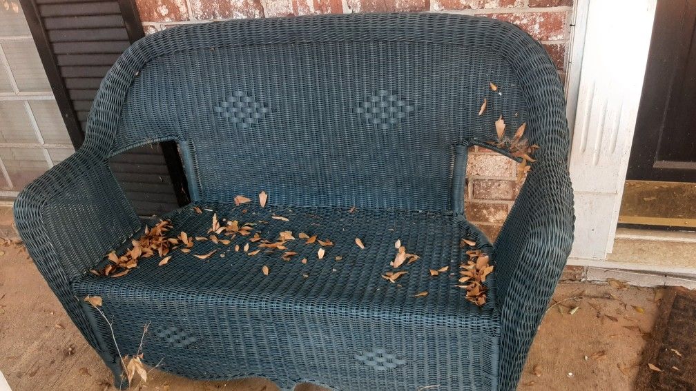 Blue Wicker Bench