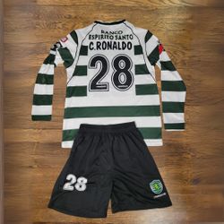 Sporting Lisbon Cristiano Ronaldo #28 Long Sleeve Retro Jersey + Shorts Set 