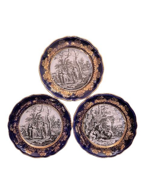 3 Vintage Limoges Gilded Scenic Plates (Aprile & Marzo)