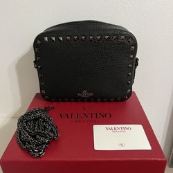 Valentino Rockstud Grainy Black Leather Camera Bag