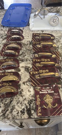 Fix-Ups Brass Cabinet Handles and Double Hook Set