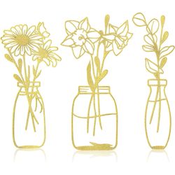 3 Piece Metal Flowers and Vases Wall Decoration Minimalist Art Wall Sculpture Daffodils Chrysanthemum Eucalyptus Leaf Iron Decorative Floral for Livin