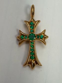 Chrome Hearts 22k Emerald Pave Mini Cross