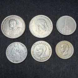 6 Foreign Silver Coins 